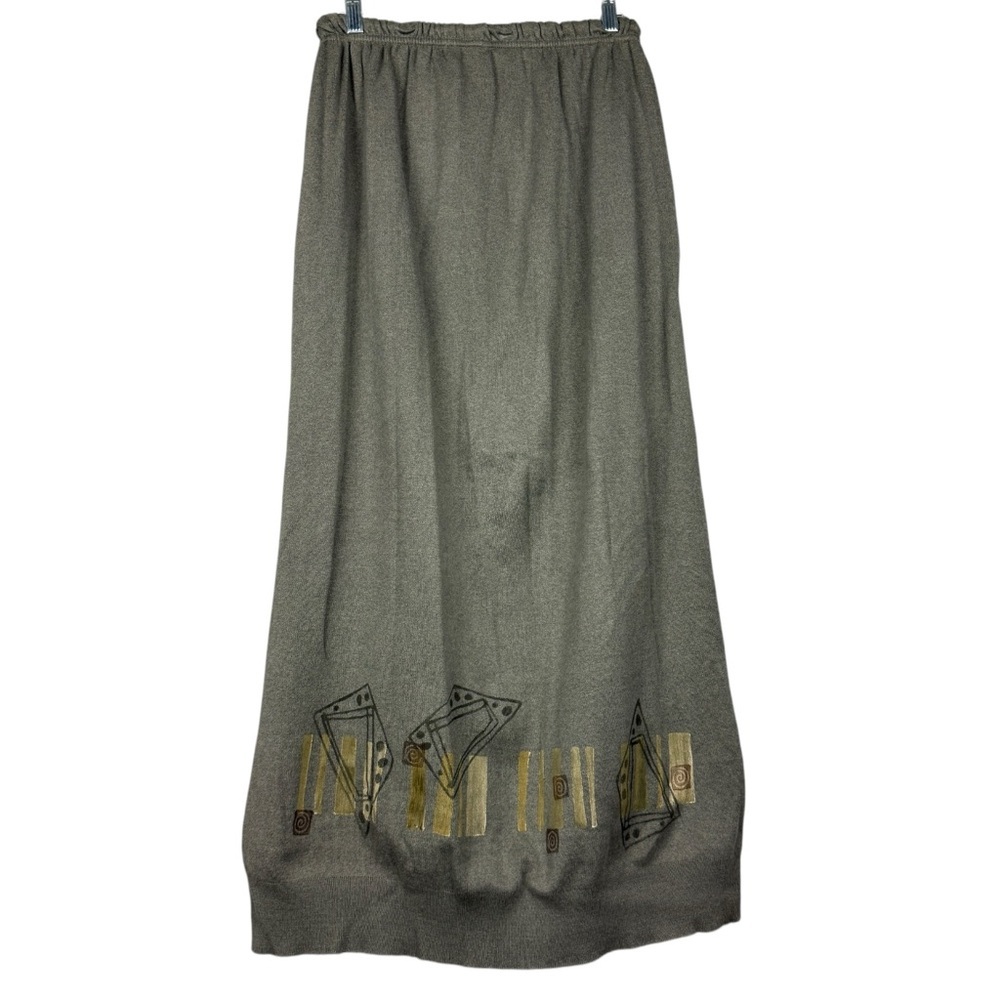 Blue Fish Lagenlook Art to Wear Graphic Painted Grey Stone Maxi Skirt - Picture 2 of 6